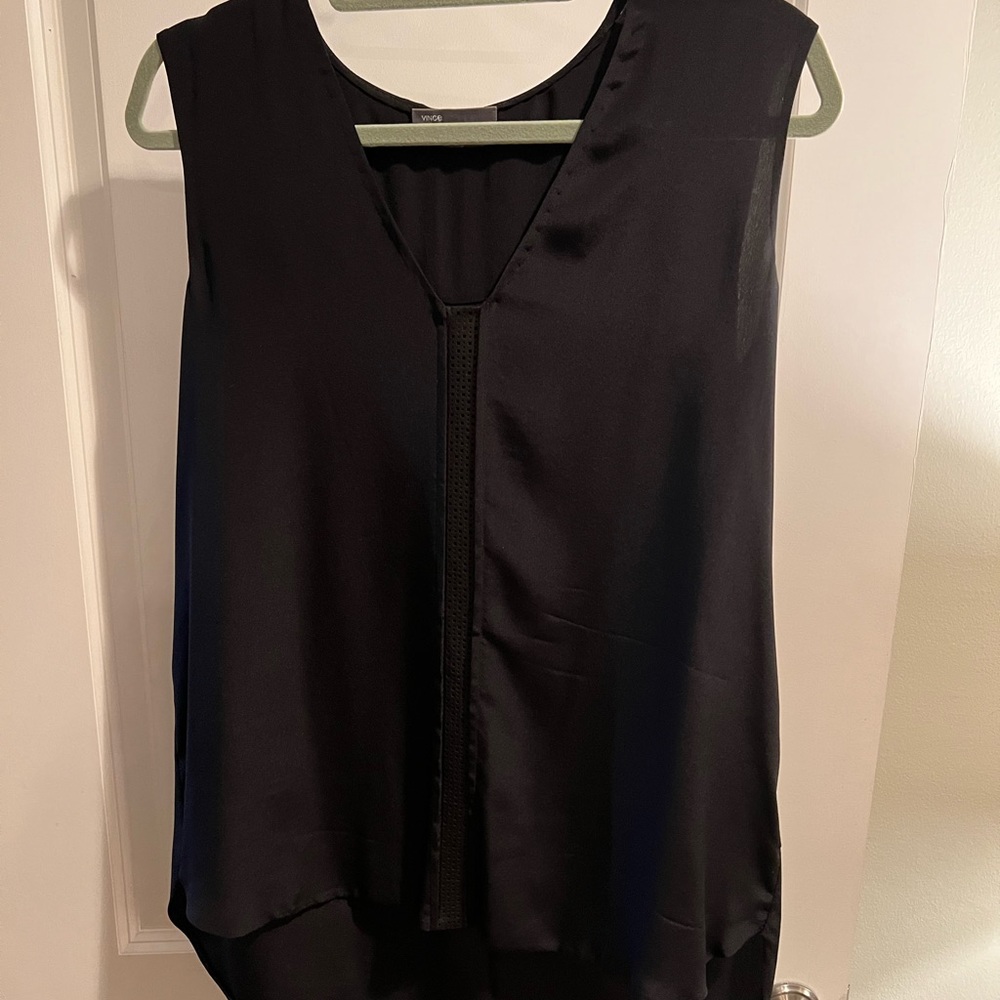 Black Vince top with leather stripe. Like new
